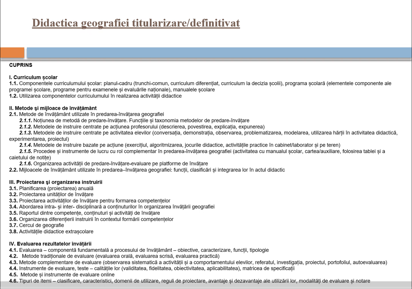 DIDACTICA GEOGRAFIEI – TITULARIZARE & DEFINITIVAT